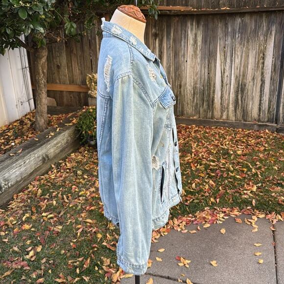 Jackson Distressed Light Blue Wash Trucker Jean Jacket Custom Mens Medium - Picture 6 of 10